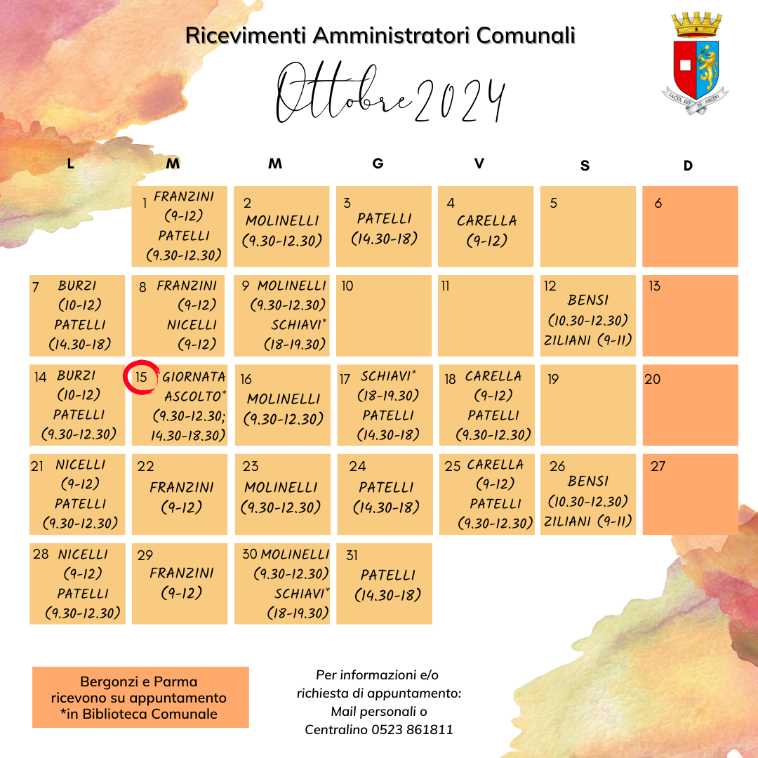 Ricevimento Amministratori Comunali - Mese di Ottobre